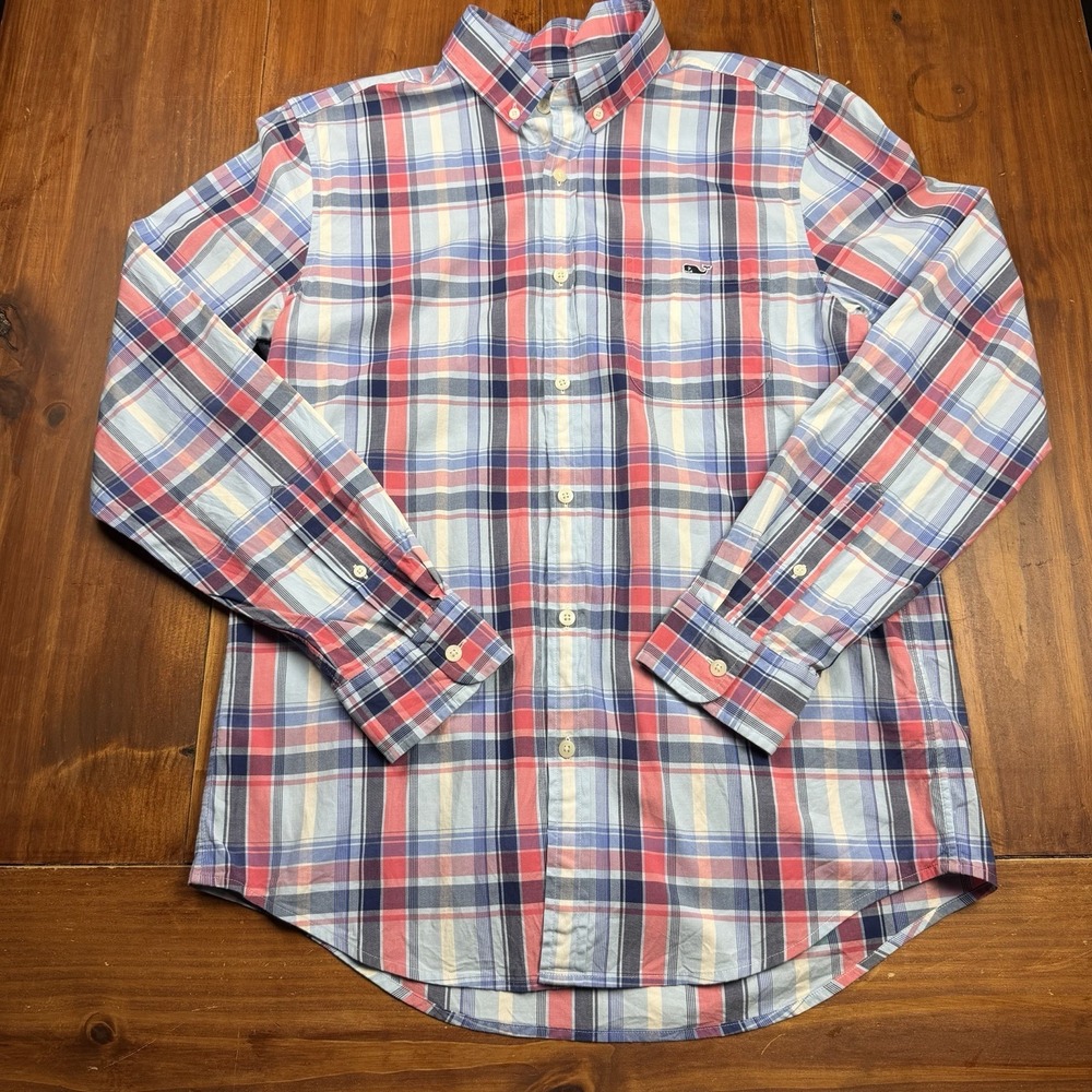 Vineyard‎ Vines Men's SLIM FIT Tucker Shirt 100% Cotton Pink Blue Plaid Shirt M